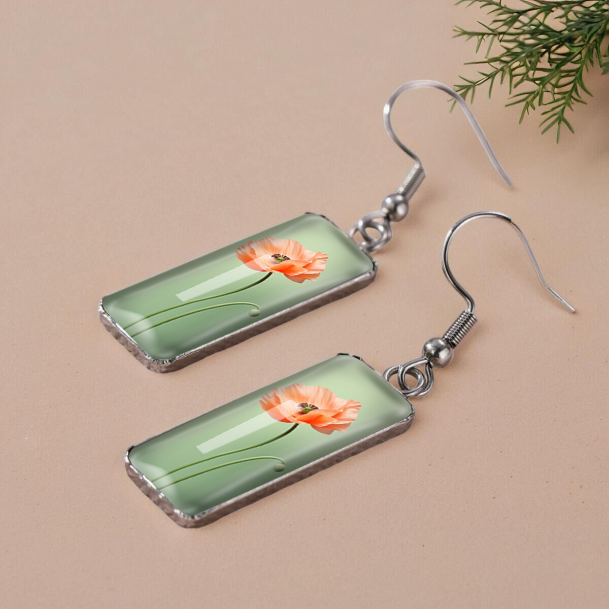 Elegant Rectangular Poppy Flower Earrings, Fashion Gift